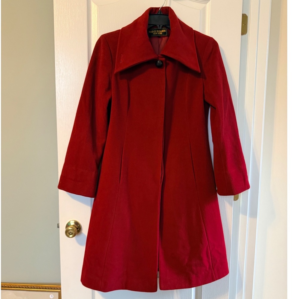Marvin Richards New York Red Wool Blend Oversized Collar A-Line Coat Womens 10